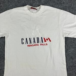 Canada Niagara Falls T-Shirt Mens Size L White‎ Embroidered Graphic Souvenir